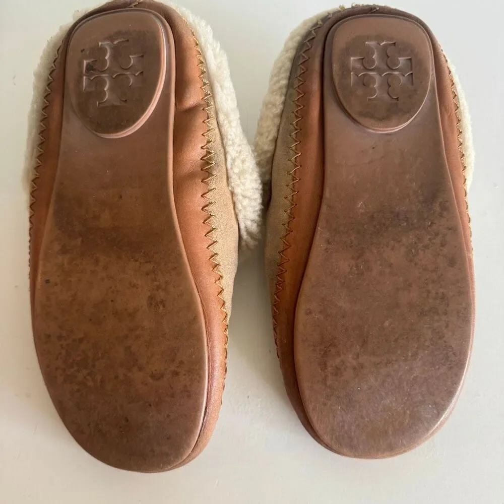 Tory Burch Coley Calf Leather Sherpa Lined Slippers Size 7